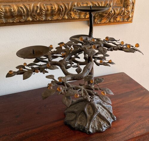 Unusual Iron Bonsai Tree Beaded Candelabra/candle Holder - Picture 7 of 10