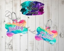 Cute Rainbow Ombre Glitter Custom Personalized Pet Name ID Girl Dog Tag Number