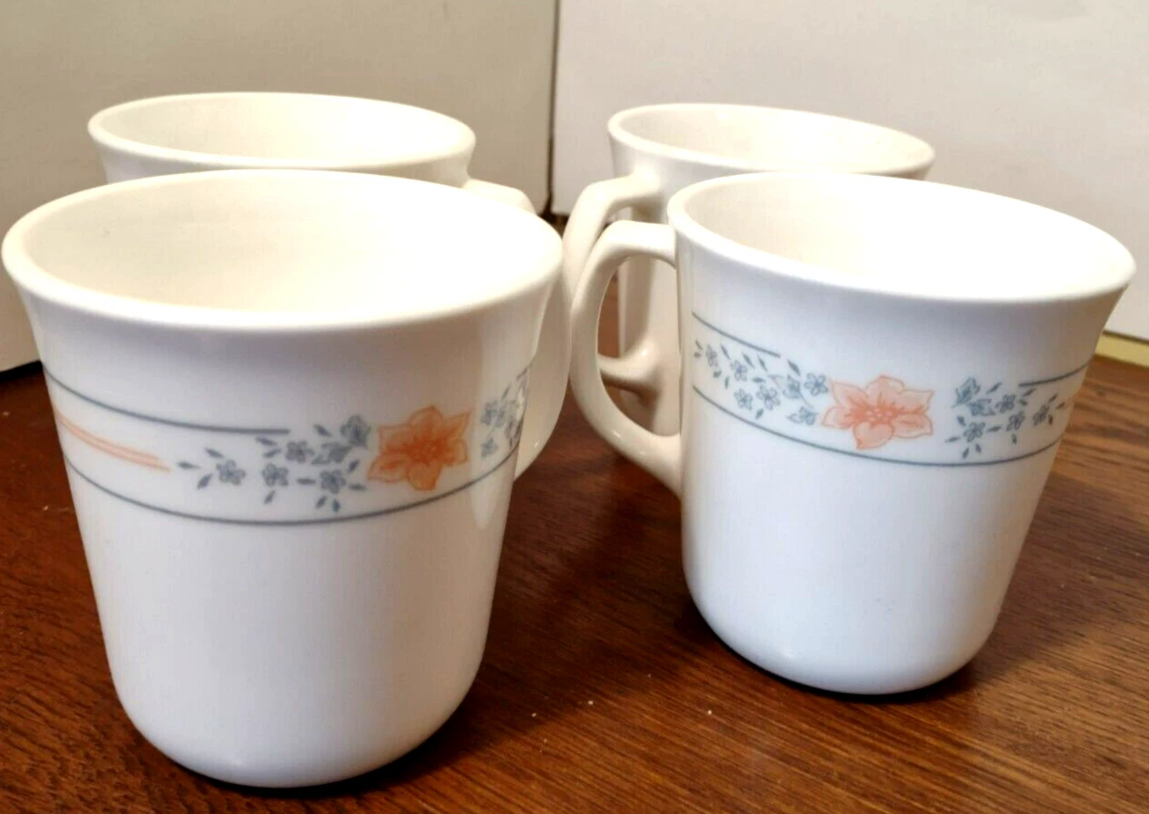 Corning Ware Corelle Apricot Grove Floral Tea Coffee Cup Mug Set Of 4 Retired
