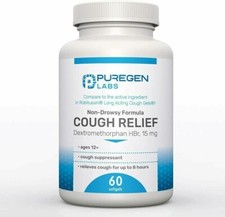 Puregen Cough Relief for Adults Dextromethorphan 15mg 60 Softgels