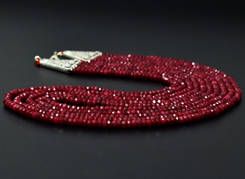 Royal 353 Cts Earth Mined Enhanced Ruby Round Cut Beads Necklace JK 30E292