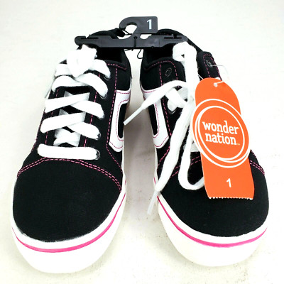 Wonder Nation Girls Black/Pink Sneaker Size 1 Memory Foam Non-Marking Soles New
