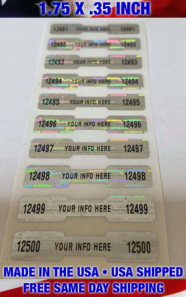 1000 CUSTOM PRINTED TAMPER EVIDENT HOLOGRAM DOGBONE SECURITY VOID LABELS SEALS - Image 2 of 4