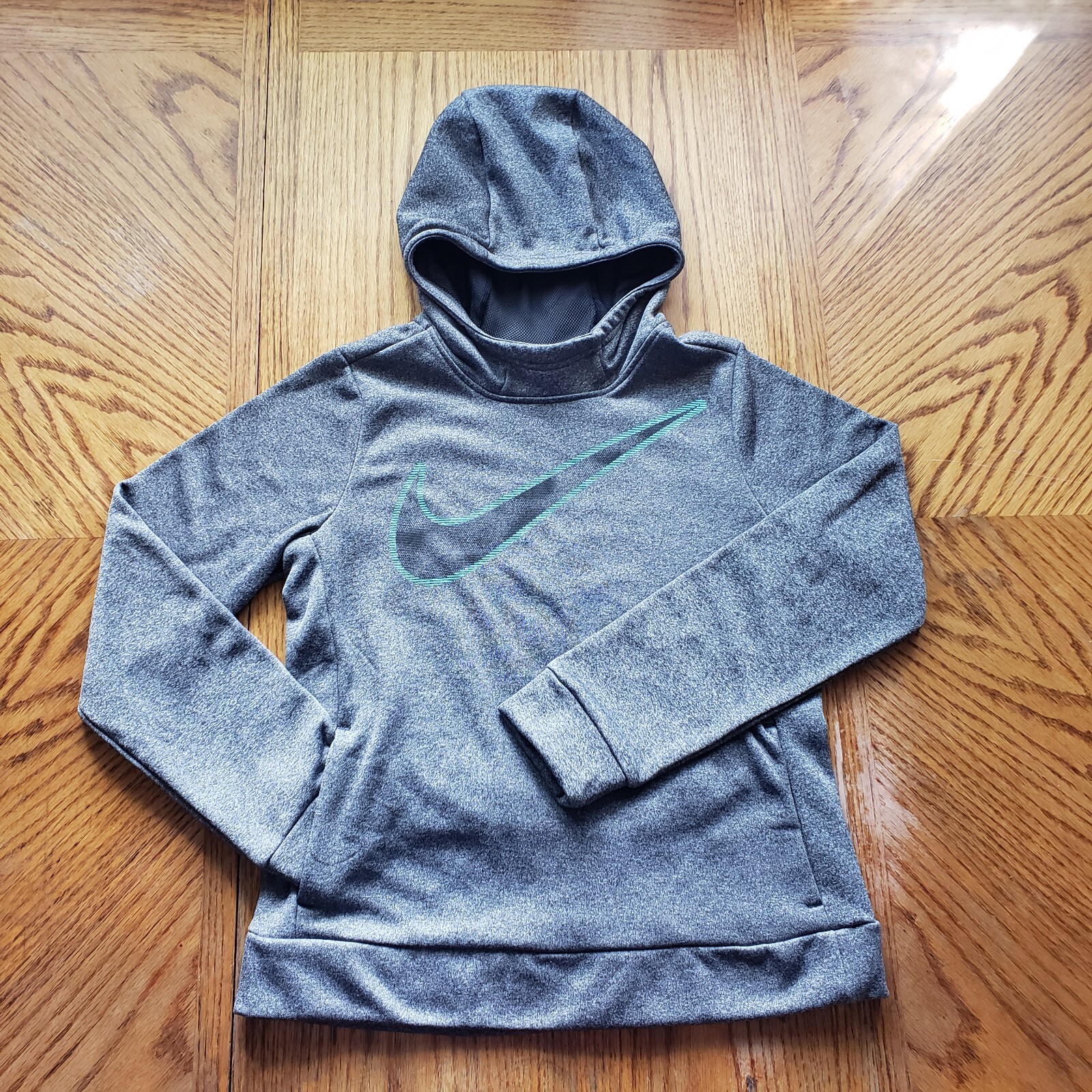 Nike Hoodie Girl Sweatshirt Gray Aqua Black Swoosh Size Large Dri Fit  Pullover | eBay