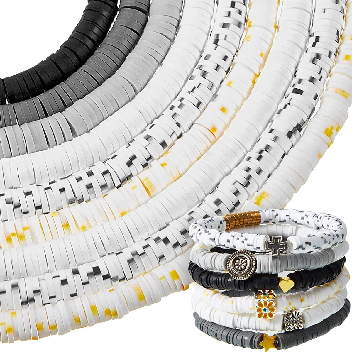 3600 Pieces Clay Disc Beads for Bracelet Making 6 Mm Speckled
