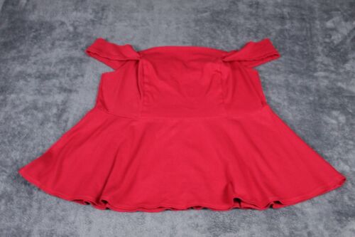 Torrid Shirt Women 2 Red Off Shoulder Peplum Made in USA Fit Flare Tank Blouse - Afbeelding 1 van 16