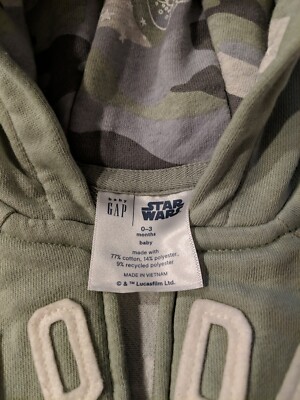 Yoda Star Wars Zipper Hoodie Baby Gap 0-3M Sweatshirt Top with