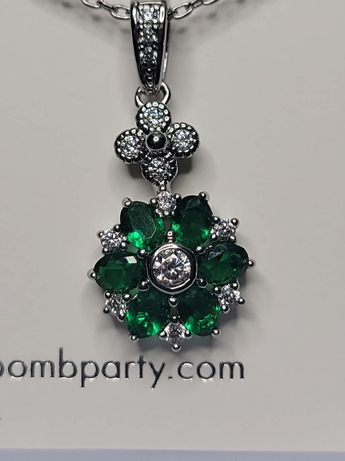 BOMB PARTY RBP3410 NECKLACE “ SEEING STARS ” LAB-CREATED EMERALD/RHODIUM  PLATING