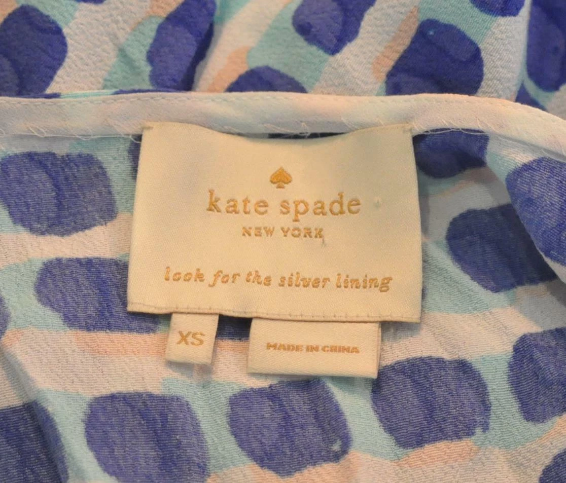 *Kate Spade* Abito smanicato blu e avorio con cravatta in vita XS (UK 10)