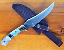 Chipaway Cutlery 12" SS Hunting Knife Bone Handle Brass Bolster Leather Sheath