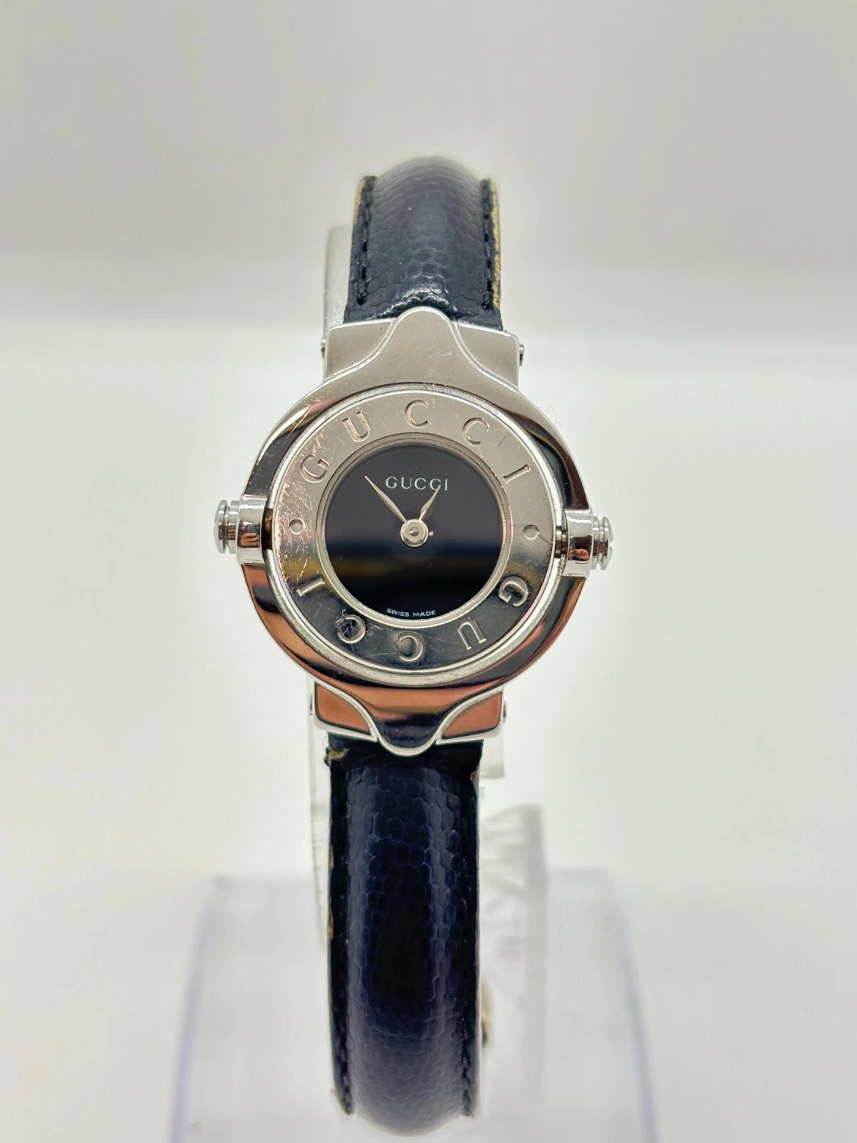 Montre vintage Gucci 6600L Reverso plaqué or quartz acier cadran blanc occasion F/S