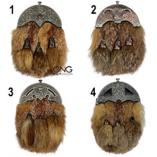 Men's Fur Sporran 4 Different Cantle Style Stag head, Thistle, Lion Rampant, Cow