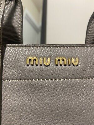 MIU MIU Vitello Caribu Gray Soft Pebbled Leather Hand Tote MIU MIU Vitello Caribu Gray Soft Pebbled Leather Hand Tote