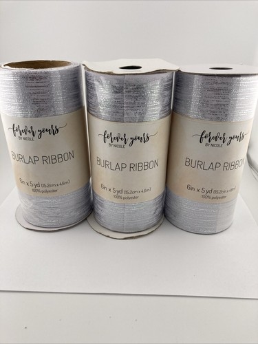 Metallic Silver White Burlap Ribbon Extra Wide 6 Inch 5yd Crafts Wedding Holiday - Picture 4 of 15