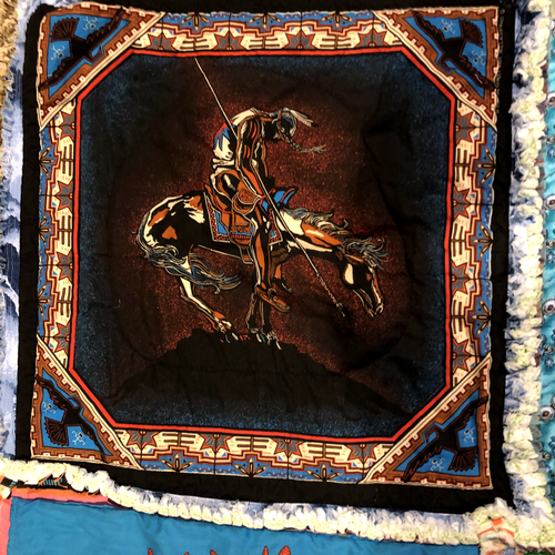Handmade Indian Western Tribal Buffalo Patchwork Quilted Blanket Made in USA - Picture 2 of 13