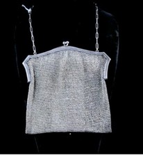 Delicate Antique Art Deco Sterling Silver Mesh Chain Purse Clutch Evening Bag