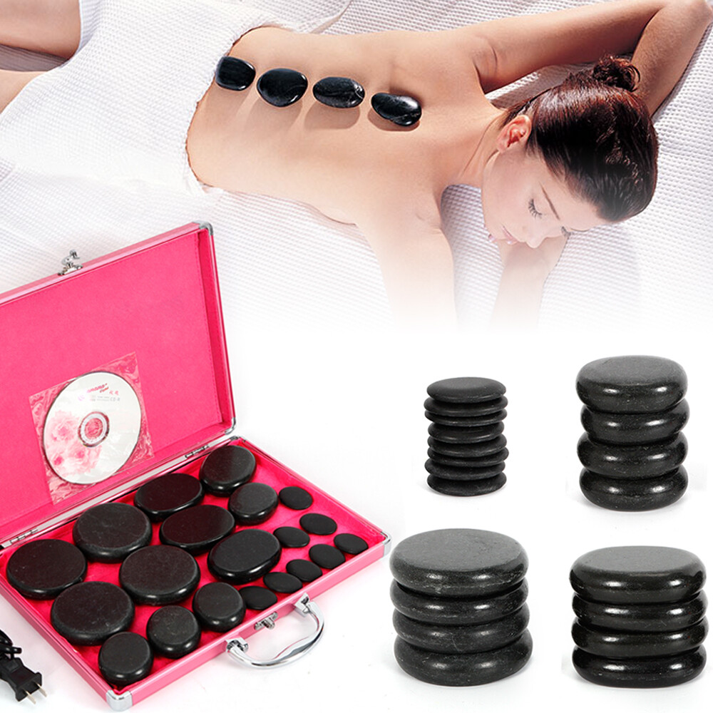 20pc Hot Massage Stone Basalt Stones Set Rock SPA Oiled Massage Box Kit