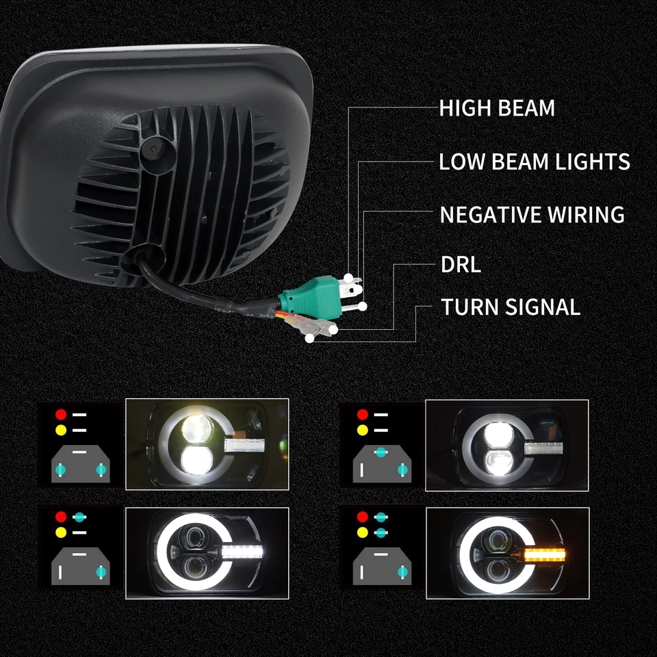 Par de faros LED de haz alto/bajo DRL para Jeep Cherokee XJ 1984-2001 DOT 5x7" 7x6 Foto 3 de 4