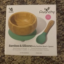 Cuenco y cuchara de bambú Avanchy para bebé - Cubiertos para bebé - Cuenco de bambú para niños - Rosa