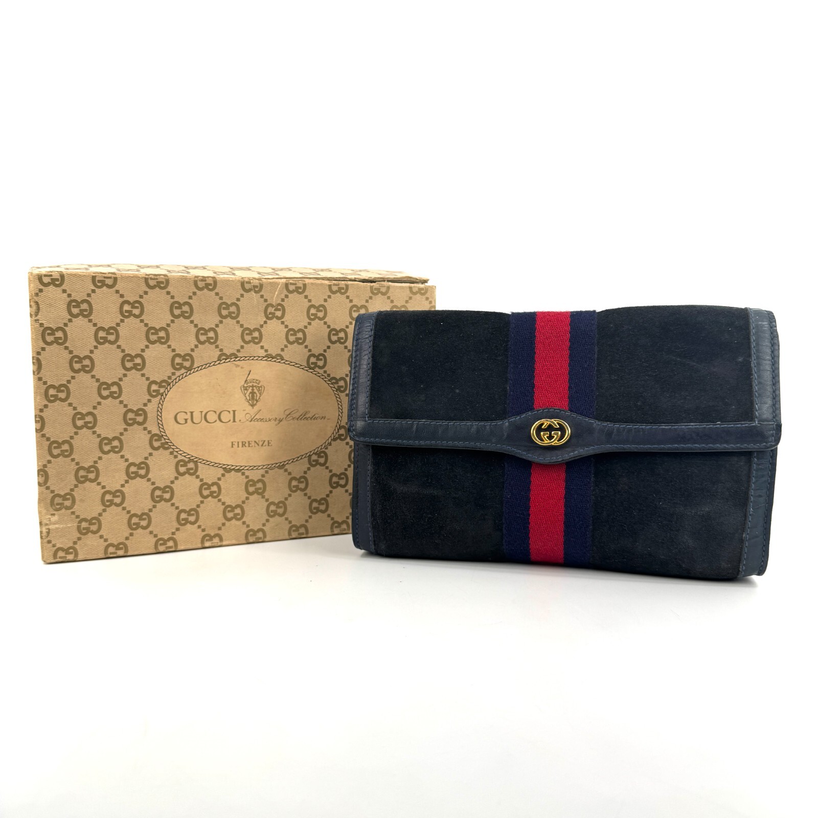 Borsa a mano pochette Gucci vintage linea sherry scamosciata blu navy originale 0650