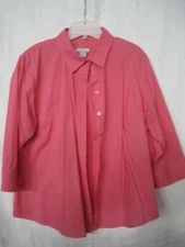 Lady Hathaway  Women's Shirt  XL Solid Coral Button Up 3/4" Sleeve Cotton