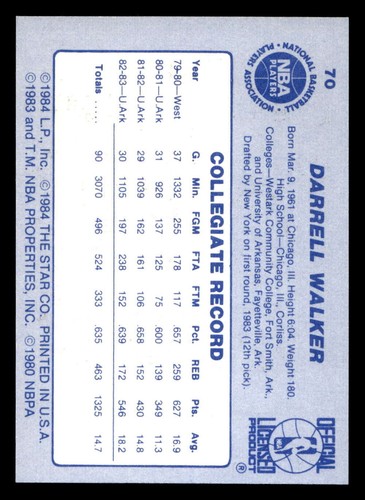 Darrell Walker 1983-84 estrella #70 casi como nuevo + radiocontrol novato Knicks ID: 406528 - Imagen 2 de 2