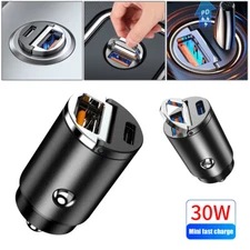 2 Port Mini Stealth Car Adapter Mini Pull Ring Car Charger USB Fast Charge PD+QC
