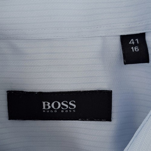 HUGO BOSS Shirt Mens 16 M Light Blue Stripes - Picture 4 of 14