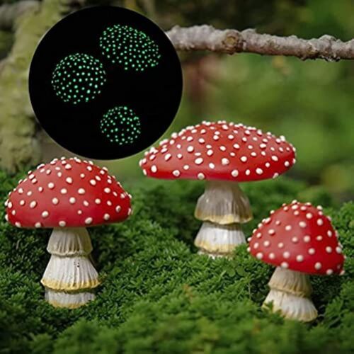 3PCS Glow in The Dark Mushroom Resin Fairy Garden Micro Landscape Outdoor Patio - Afbeelding 1 van 8