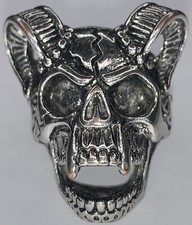 Men s VTG Baphomet Demon Skull Horns Gothic Biker 18g, SZ 8 Ring