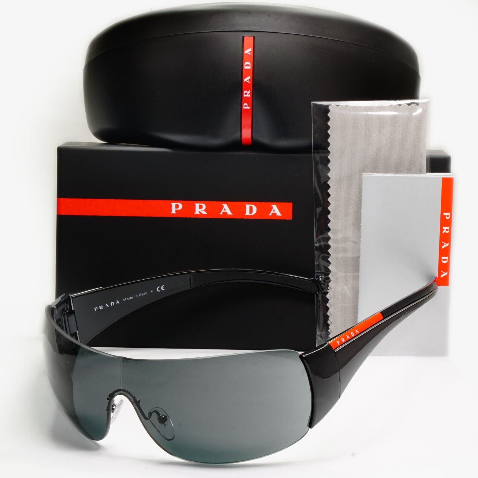 Prada Black Sunglasses Shield Visor Glossy Wrap Sport PS02LS SPS 02L  1AB-1A1 679420351469 | eBay