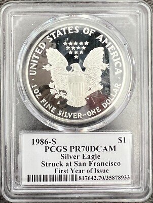 1986-S PCGS PR70DCAM Silver Eagle | eBay