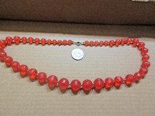VINTAGE 24" CHERRY RED RIDGED LUCITE BEAD NECKLACE