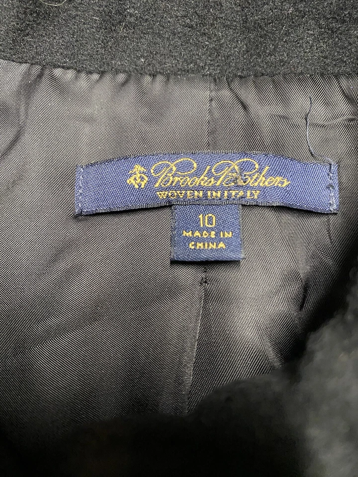 Brooks Brothers Loro Piana Wool Over Coat Womens 10 Black Lined Long Trench Read - Image 4 of 4