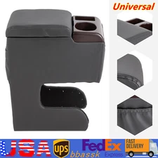 Universal Car Armrest Storage Box PU Leather Arm Rest Center Console Black