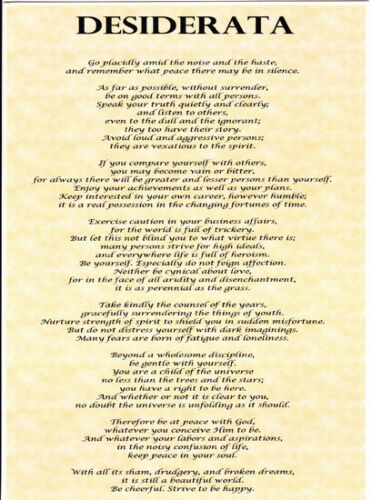Desiderata on A5 Card, High quality gloss 385gsm card stock, 210mm x 145mm - Picture 1 of 1