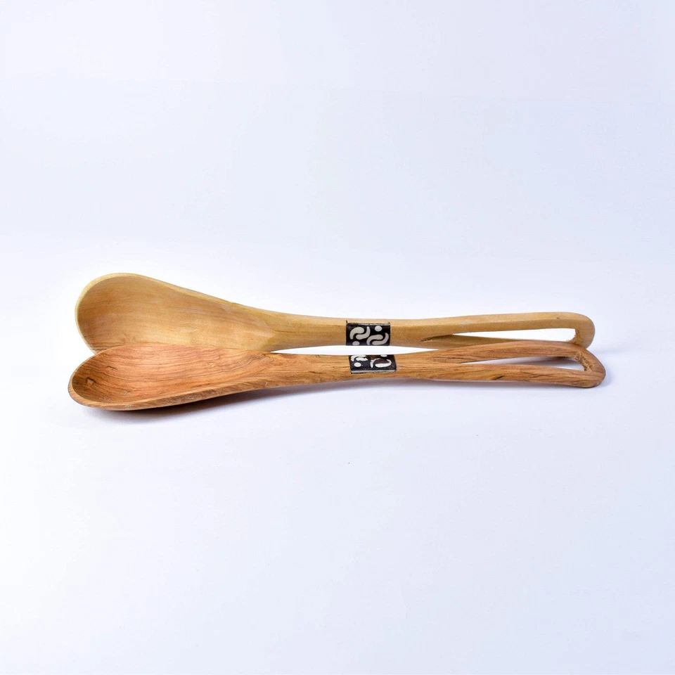 Maasai Olivewood Serving Spoon Set with Bone Inlay Kenya - Image 3 of 4