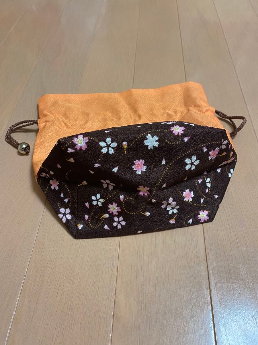 Drawstring purse orange floral pattern women's Ja… - image 6