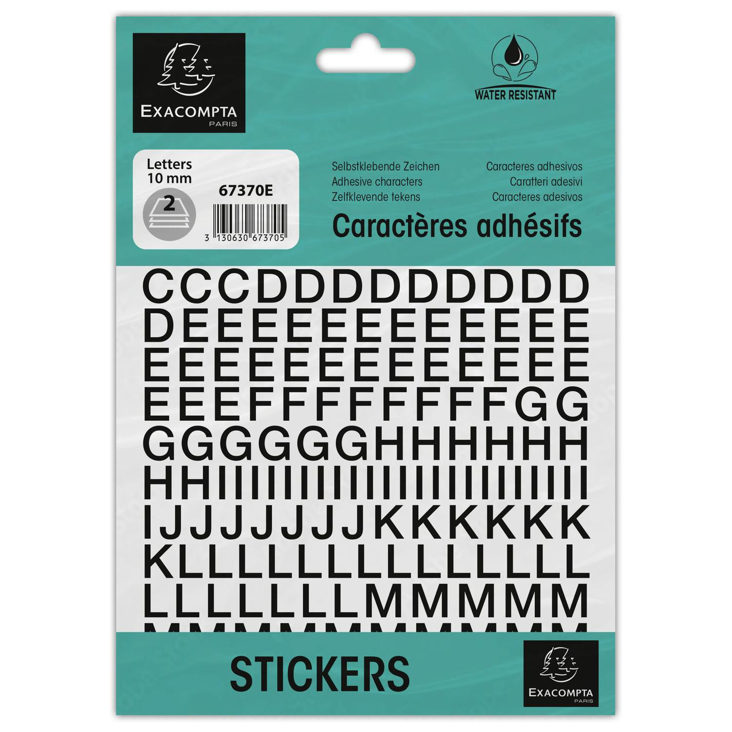 Lettres adhésives noires Exacompta 67370E de A à Z 10 mm pour signalétique