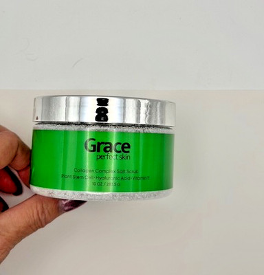 Grace Collagen Complex Salt Scrub 10 Oz, Vit E, Plant Stem Cell, Hyaluronic Acid