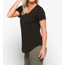 Market & Spruce Womens V Neck Pocket T Shirt Knit Top Tee Relaxed Charcoal Med