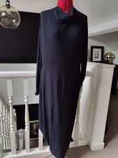 Oska Navy Jersey Stretchy Lagenlook Asymmetrical Cowl Neck Maxi Dress size 2