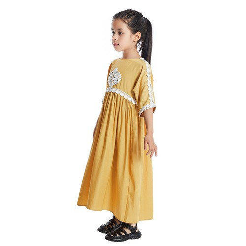Muslim Modest Kids Short Sleeve Kaftan Islamic Girls Long Dress Dubai Abaya Robe - Picture 18 of 47