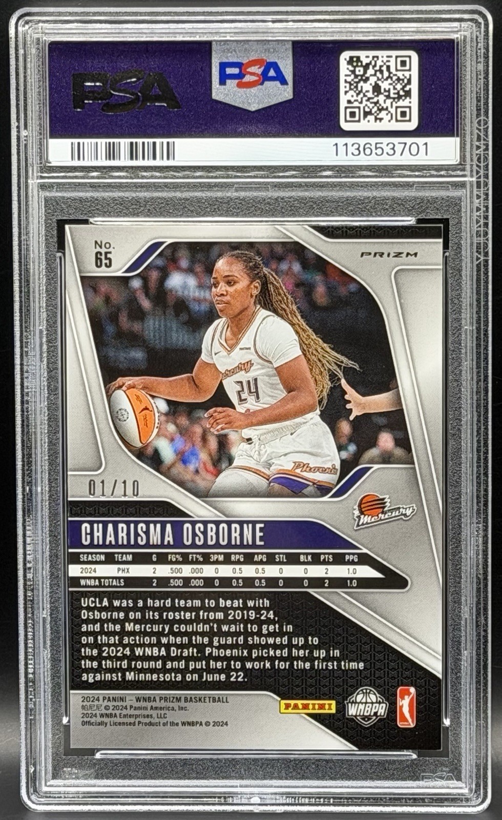 2024 Prizm WNBA Charisma Osborne #65 Gold Prizm 1/10=1/1 PSA 10 POP 1 view 2