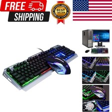 Wired Gaming Keyboard and Mouse Combo,RGB Raibow Lighted LED Backlit  Metall...