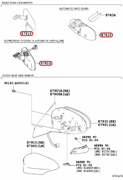Espejo retrovisor interior interior Toyota OEM 87810-06080 para Corolla Foto 3 de 4