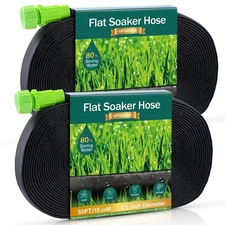 Soaker Hose - Flat 100 FT for Garden Beds Hoses with Heavy Duty Double Layer