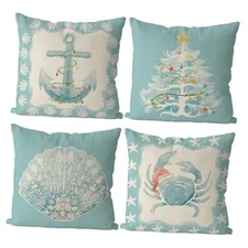 Christmas Pillow Covers Coastal Beach Christmas Decor Retro Xmas Throw 18"x18"