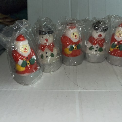 7-VTG Weihnachten Schneemann & Baum Miniatur Teelicht Kerzen 2 1/2" hoch Neu aus altem Lagerbestand - Bild 2 von 5