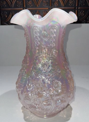 Fenton Poppy Show Vase In Chiffon Pink Champagne 1996 Only 168 Made Over 12”